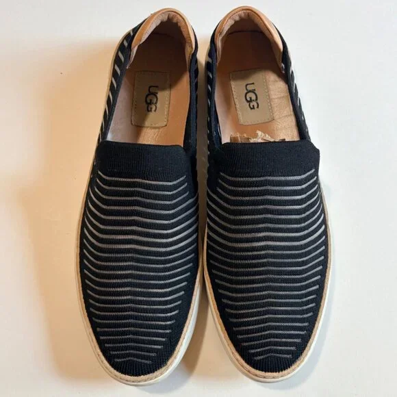 UGG Sammy Breeze Slip On Sneaker Women 8.5 Black Knit Stripe Comfort Casual Shoe - Picture 15 of 15